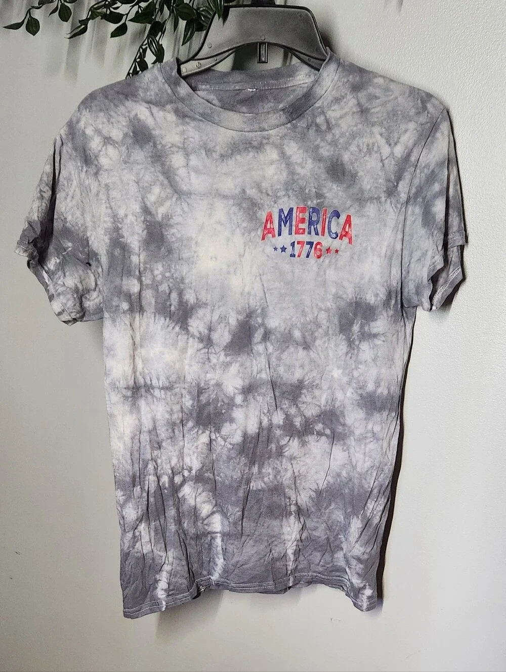 Free Bird America Graphic Tee - Gray Tie-Dye with Red & Blue Print - Picture 2 of 4